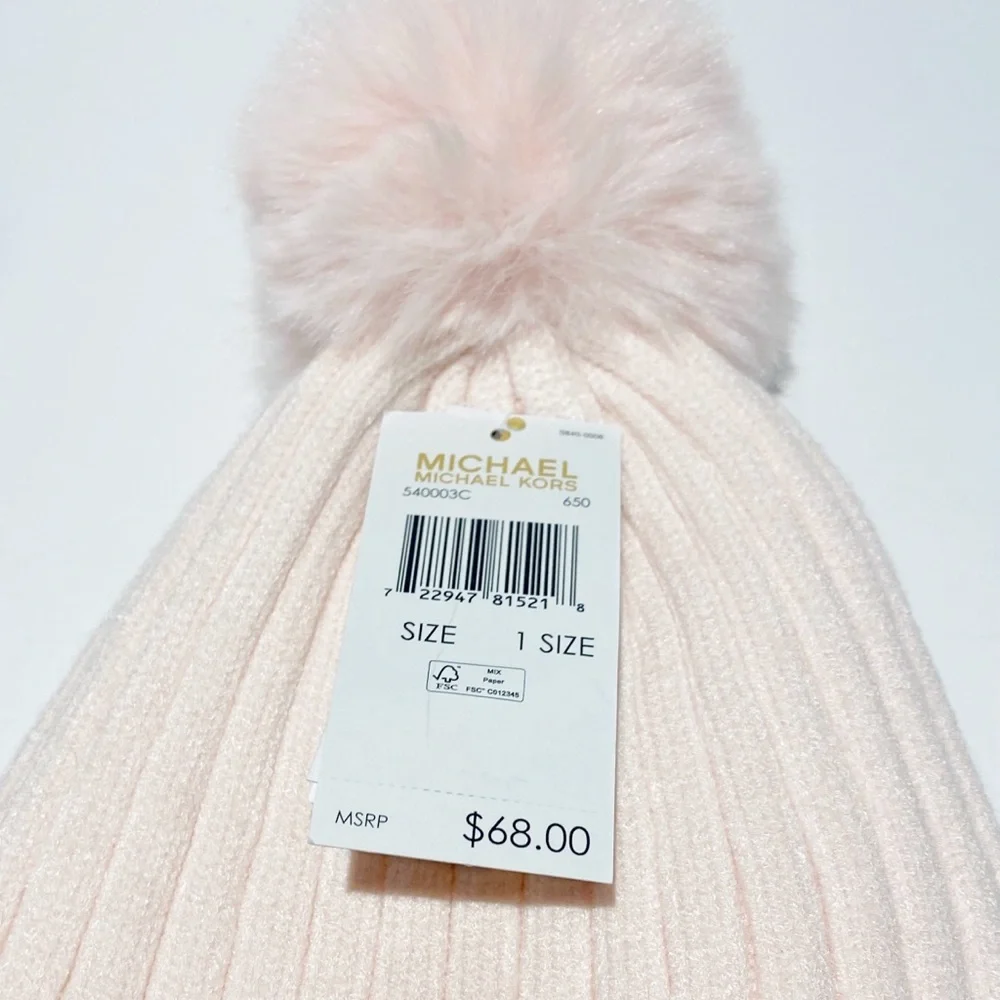 Michael Kors Pink Knit Beanie with Pom Pom